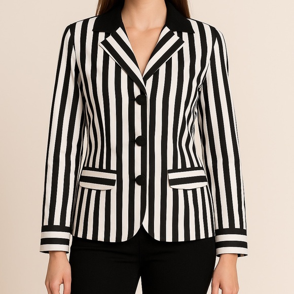 Judy‎ Joannou Striped Blazer Black White Cotton Stretch Gothic Circuscore XS - Picture 1 of 5